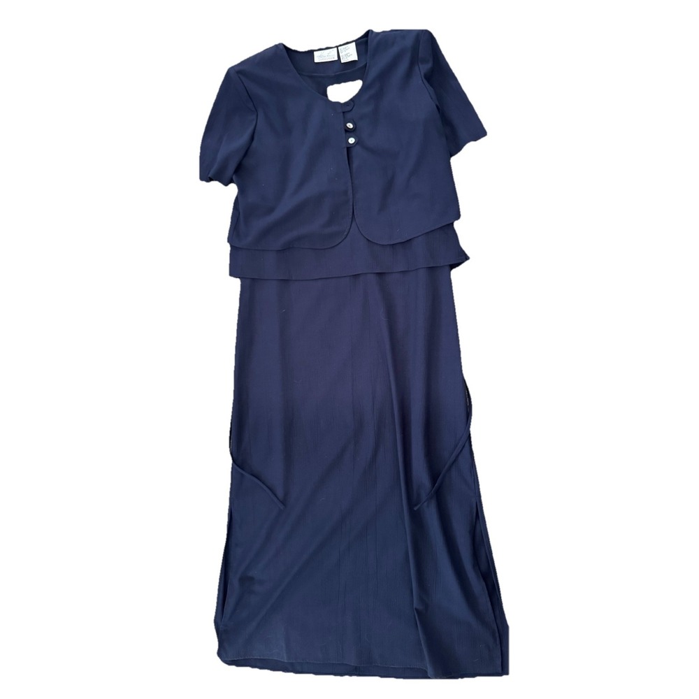 Kathie Lee Women's Long Blue Dress And Cover Size 12 Grannycore‎